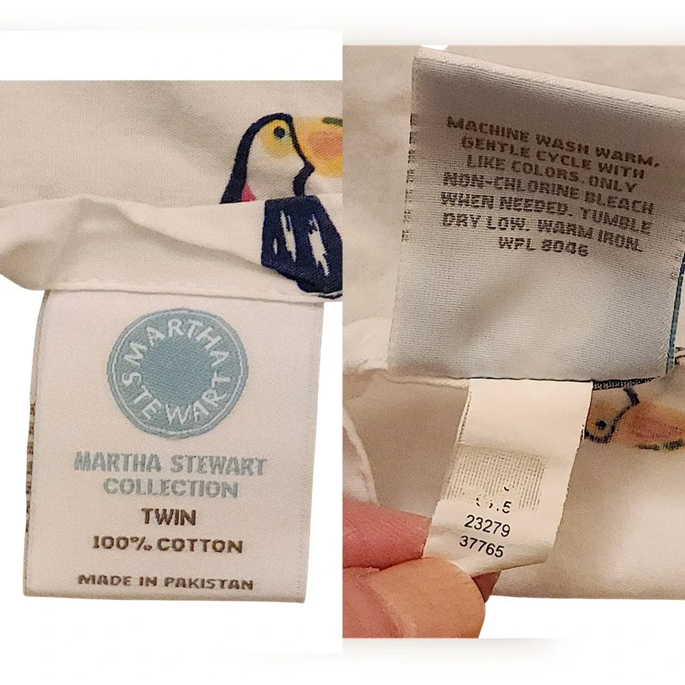 Martha‎ Stewart Flat Sheet Twin WHIM Toucan Bird Kids White Tropical Cotton Bed